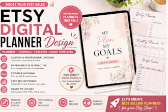 design etsy digital planner hyperlinked journal canva ebook and etsy SEO