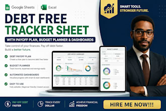 build debt free tracker sheet with payoff plan, budget planner and dashboards