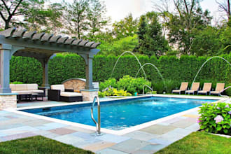 design backyard landscape outdoor pool deck patio rendering and pergola
