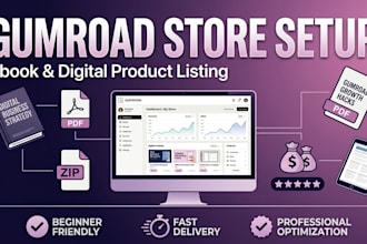 set up gumroad store, ebook and digital product listing for beginners