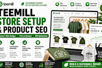 setup teemill website custom tshirt designs print on demand product seo