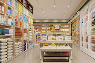 buildup modern connivence store,render supermarket area,interior checkout layout