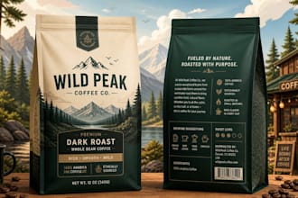 design premium coffee packaging, coffee bag and label design