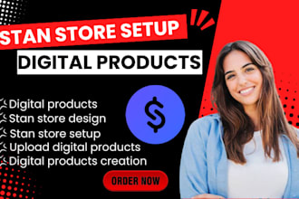 set up and design your stan store and upload digital products for creator