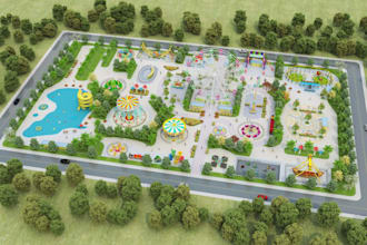 create 3d amusement park masterplan,theme park design,children playground render