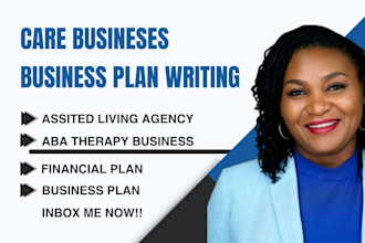 write business plan and financial plan for aba therapy, assisted living, clinic