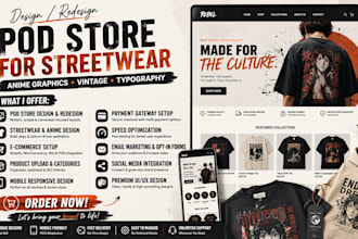 design redesign pod website for pod typography vintage anime graphics streetwear