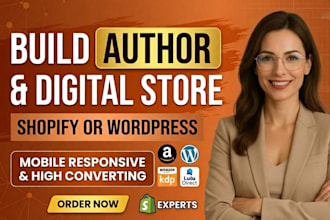 build ebook author website, digital product store on shopify or wordpress