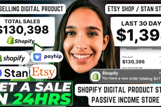 setup 7 figure digital product, etsy shop, stan store, digital store for sales