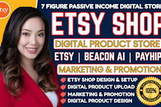 setup etsy shop, design etsy digital product, etsy SEO and product listing