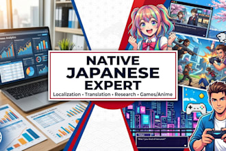 provide native japanese translation, market research, and anime game localizatio