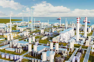 create 3d oil refinery design, industrial plant, refinery infrastructure design