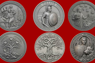 sculpt printable 3d coin model, bas relief medallion stl for 3d printing and cnc