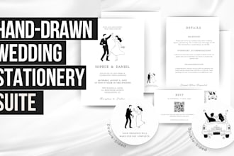 design hand drawn wedding invitation printable stationery suite