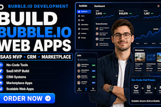 build bubble io web app saas mvp CRM and marketplace with no code tools