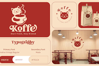 design a modern restaurant, café or coffee shop logo with brand guideline