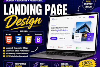 landing page design using HTML CSS bootstrap and js
