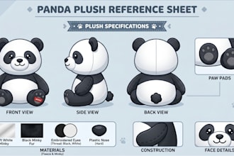 design custom plushie reference sheet kawai plush toy tech pack for production
