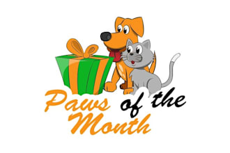 create a happy pet cartoon logo for paws of the month