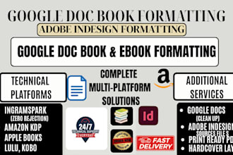 do google doc book formatting, kindle ebook, paperback, lulu publishing, amazon