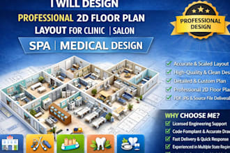 design professional 2d floor plan layout for clinic, salon, spa, medical design