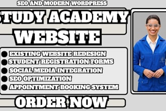 study academy website, education website, online course website, coaching site