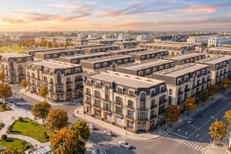 uk architecture building, commercial complex visualization, 3d shop plaza render