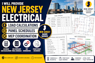 provide new jersey electrical load calculations panel schedules mep coordination
