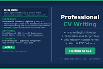 write a professional, tailored CV and cover letter in english