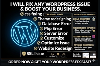 fix wordpress issues redesign woocommerce repair wordpress seo elementor bug fix