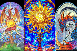draw fantasy stained glass art for your character, stained glass illustration