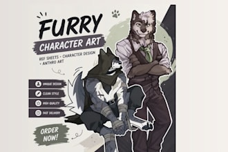create all furry art style,reference sheet comic illustrate