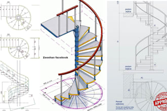 do detailed staircase and handrail shop drawings, steel or wooden staircase