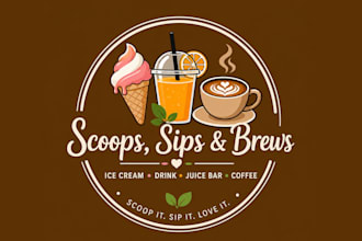 create professional ice cream drink juice bar and coffee logo