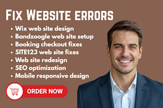design wix, bandzoogle, booking checkout, fix site123 website, SEO optimization