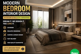 do modern bedroom interior design in 3d with realistic rendering