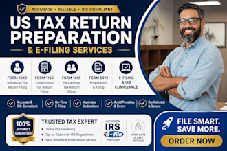 prepare and efile US tax returns form 1040, 1120, 1065 and 5472