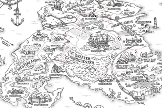 do hand drawn fantasy map book novel board game cartography map illustration