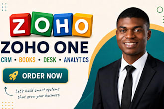 setup zoho one, zoho CRM, zoho books, desk, forms, commerce, bigin and analytics
