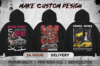 design custom streetwear anime or car t shirt graphics for clothing brands