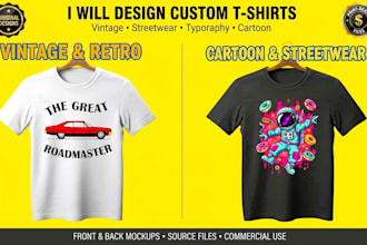 design custom vintage streetwear, minimalist typography, and cartoon t shirts