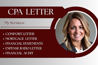 prepare sign CPA letter comfort, mortgage letters, income verification as US CPA