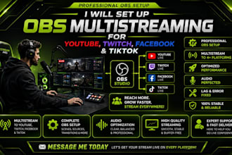 set up obs multistreaming for youtube, twitch, facebook and tiktok