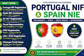 register your portugal nif, spain nie, eu vat, eori for non residents remotely