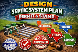 design septic system plan permit stamp for california florida texas georgia