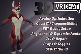 create high quality furry vrchat avatar, 3d vtuber model, 3d anime model
