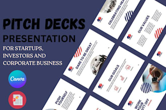 design pitch decks presentation for startups, investors and corporate business