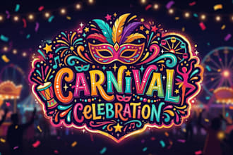design a vibrant and festive carnival logo for your brand or event