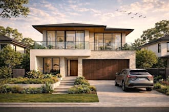 develop 3d rendering from 2d plan, exterior cgi for marketing, australia house