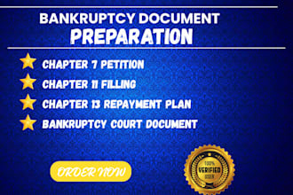 prepare chapter 7 chapter 13 bankruptcy petition and legal documents